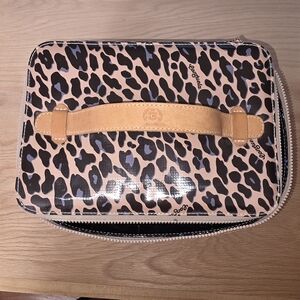 Consuela Leopard Print Makeup Bag with Tan Handle